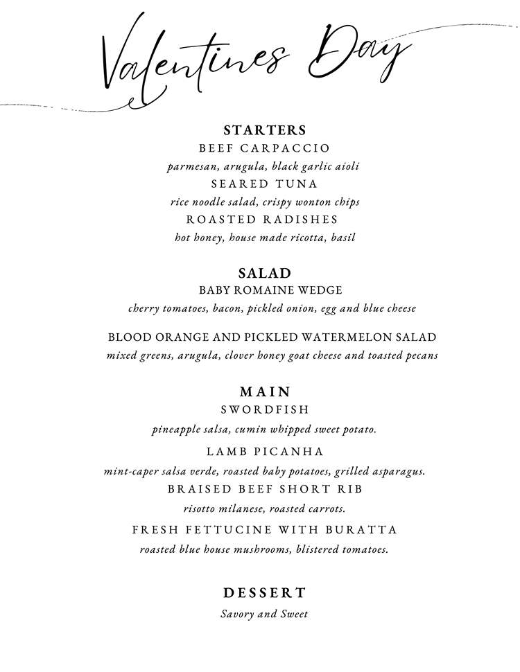 Valentine's Day Menu